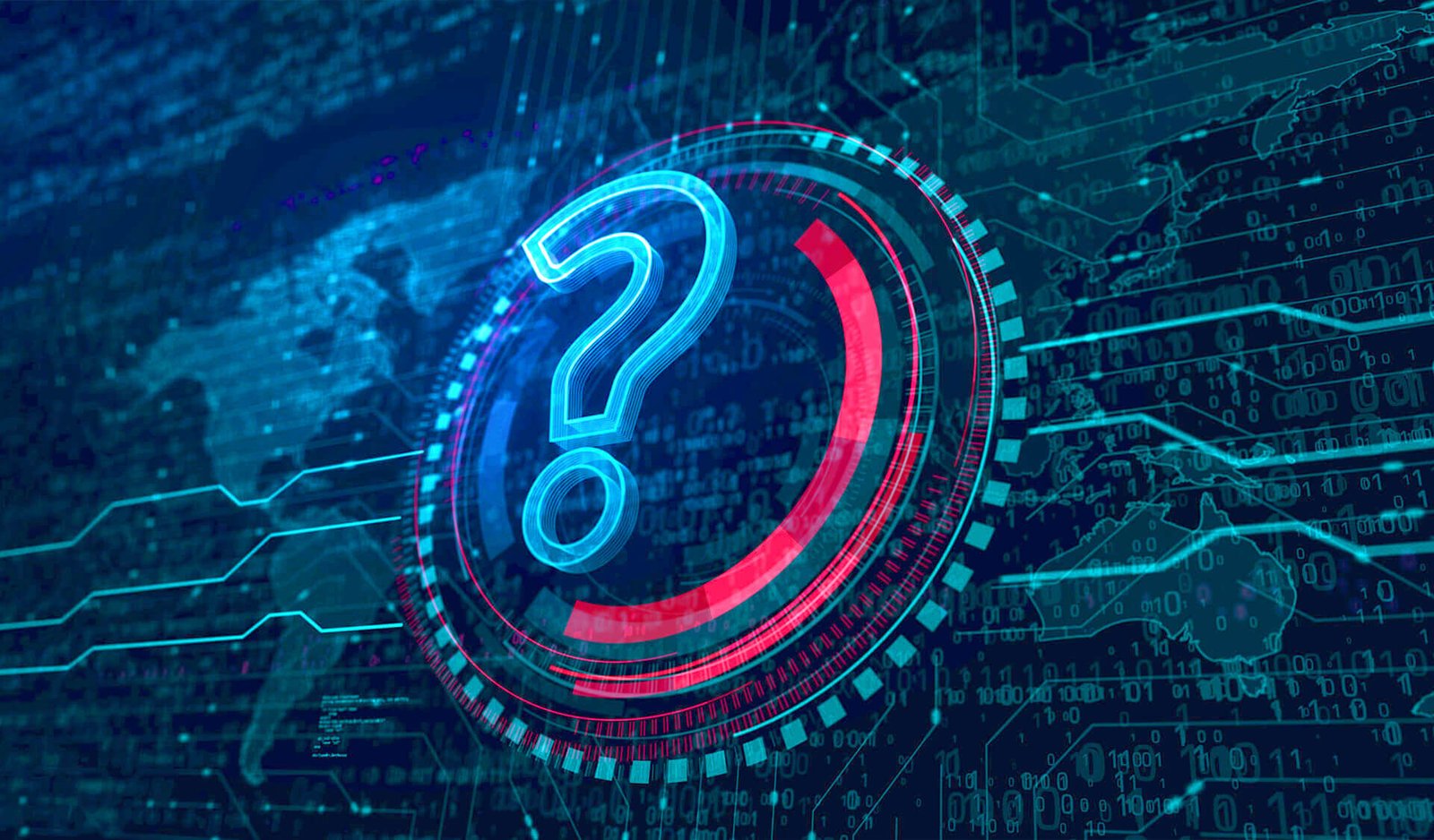 Future digital technology concept with question mark